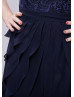 Navy Blue Lace Chiffon Cap Sleeves Knee Length Prom Dress 